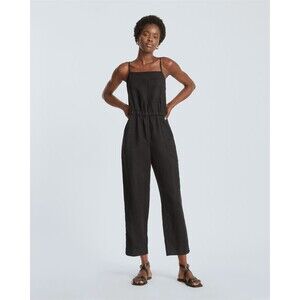 NEW Everlane Black Linen Shoestring Jumpsuit Pockets Elastic Waist Size XXS